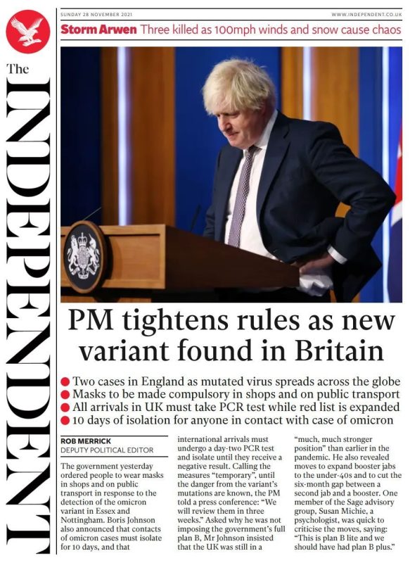 Sunday Papers - PM tightens rules as variant found in UK 