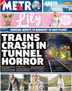 The Metro – ‘Trains crash in tunnel horror’