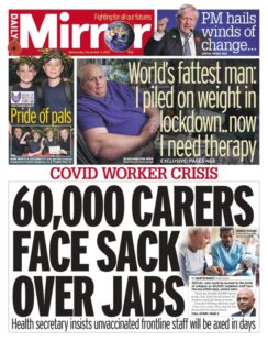 The Daily Mirror – ‘60K carers face sack over jab’