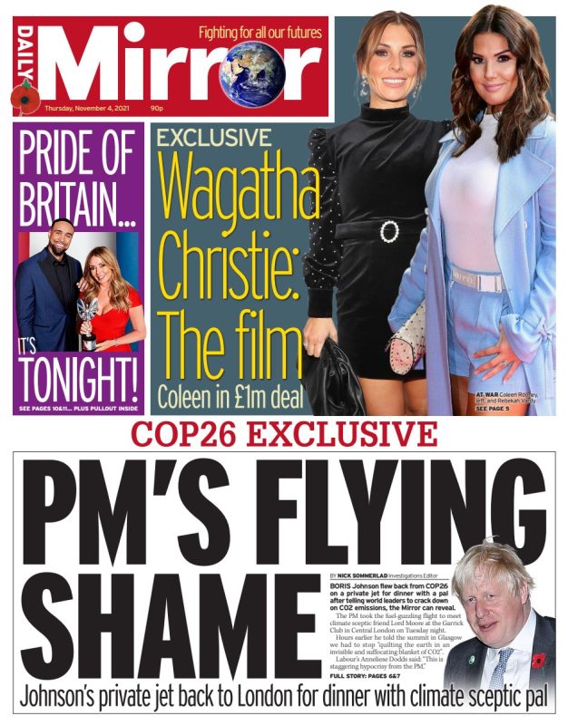 Daily Mirror - ‘COP26: PM’s flying shame’