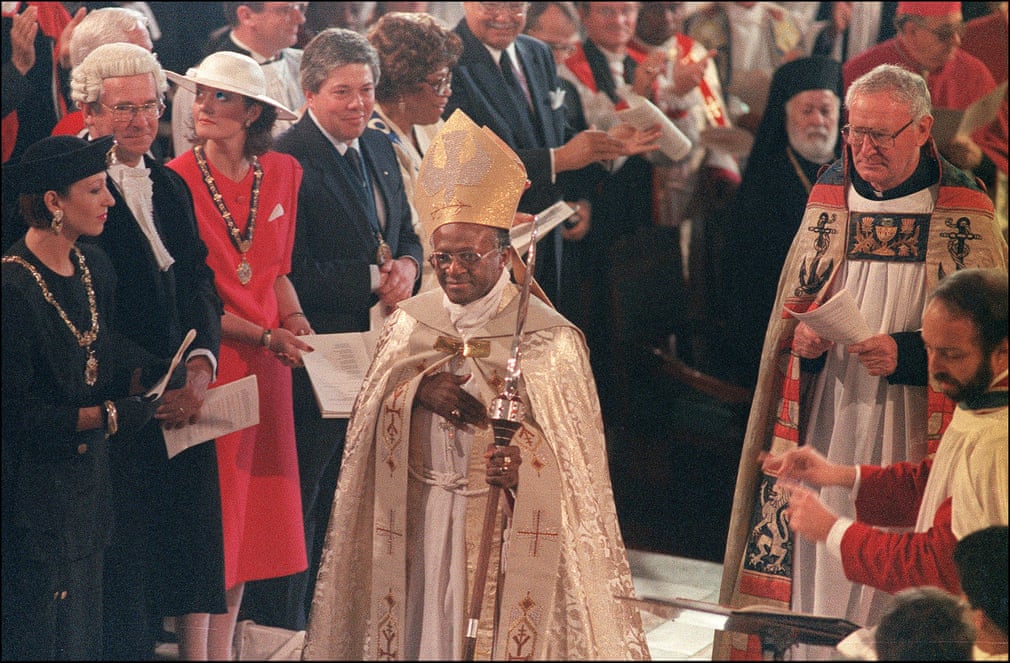 1986: Tutu’s enthronement as Archbishop on 7 September 1986 at St George’s Cathedral in Cape Town Photograph: Trevor Samson/AFP/Getty Images