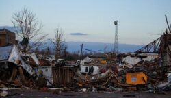 Breaking news - Tornadoes in Kentucky kill 80 people Heavy damage is seen downtown after a tornado swept through the area on December 11