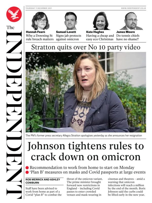 The Independent - ‘PM tightens rules to crack down on Omicron’