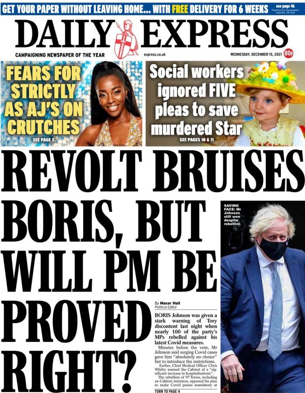 Daily Express - ‘Revolt bruises PM, but will he be proved to be right?’