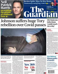 The Guardian – ‘PM suffers huge Tory rebellion over Covid passes’