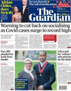 The Guardian – ‘Warning to cut back on socialising as Covid cases surge’
