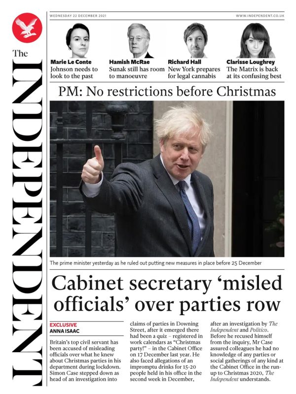 The Independent - ‘Cabinet secretary misled officials over parties row’