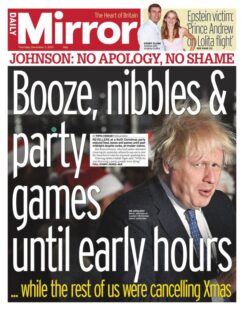 Daily Mirror – ‘Boris Johnson no apology, no shame’