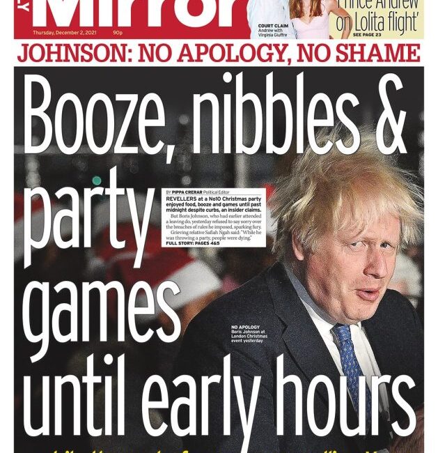 Daily Mirror - ‘Boris Johnson no apology, no shame’