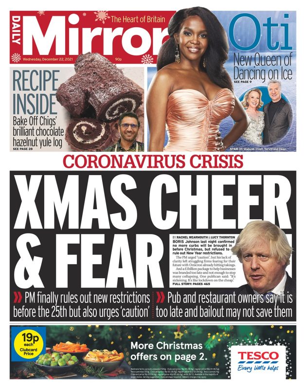 Daily Mirror - ‘Christmas cheer and fear’