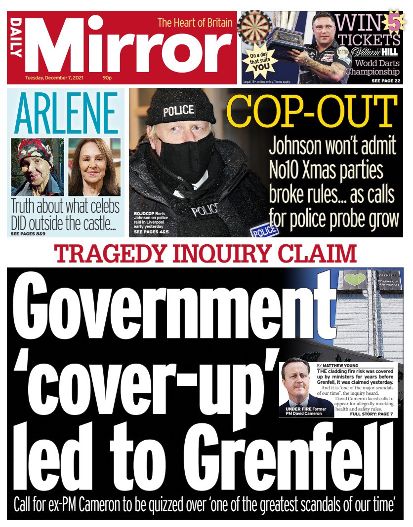 Daily Mirror – ‘Government cover-up led to Grenfell’