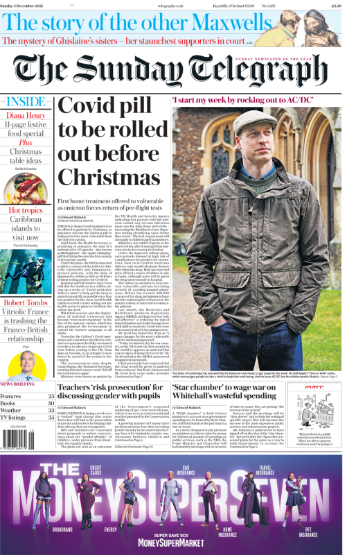 Sunday Papers - Covid pill rollout December & ‘Fury’ at No 10 