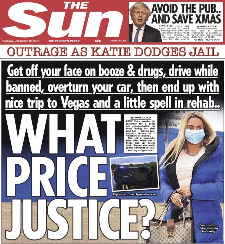 The Sun - ‘Katie Price dodges jail - What price justice?’