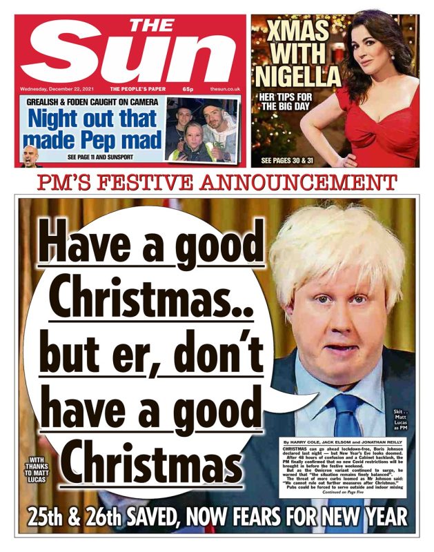 The Sun - ‘Have a good Christmas… but… er … don’t have a good Christmas’