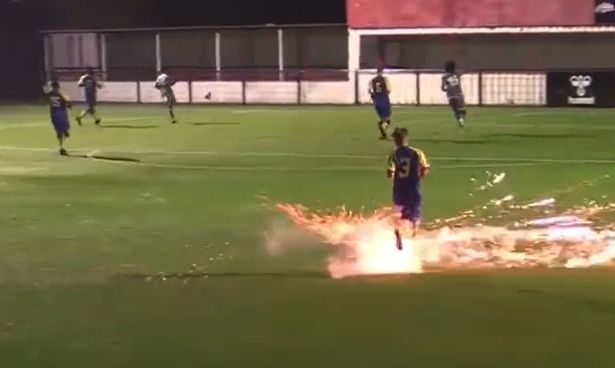 Hashtag United match abandoned after firework hits player leaving him hobbling in pain