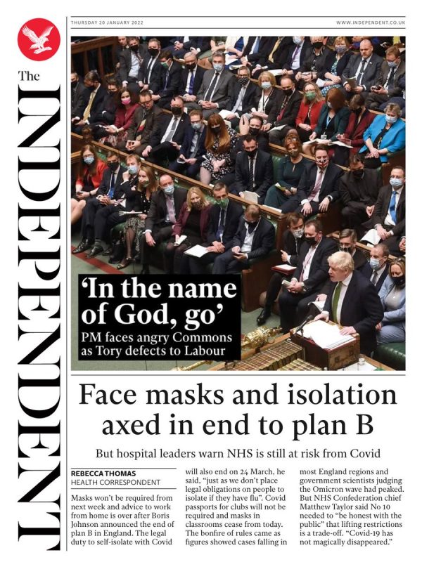 The Independent - Face masks and isolation axed in end to Plan B