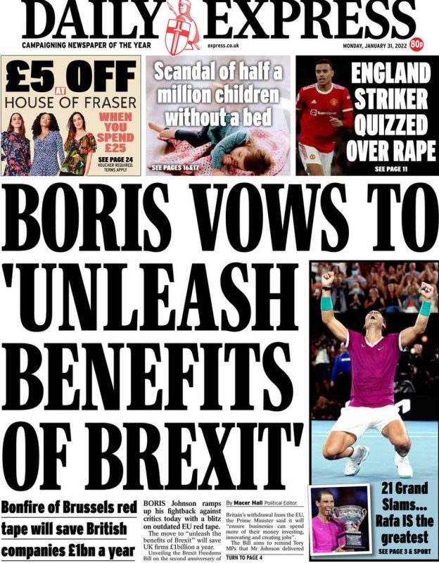 Daily Express - Boris vows to unleash benefits of Brexit