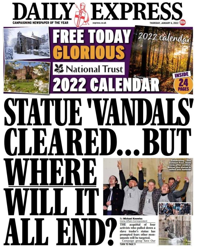 Daily Express - Statue ‘vandals’ cleared … but where will it all end?