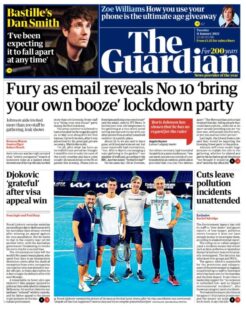 The Guardian – Fury as email reveals No 10 ‘bring your own booze’ lockdown party
