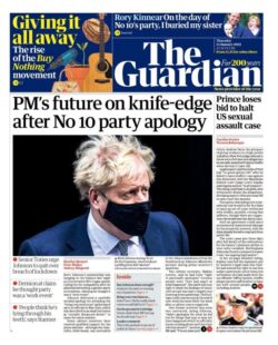 Guardian – PM’s future on knife-edge after No 10 party apology 