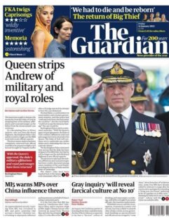 The Guardian – Queen strips Andrew of military and royal roles