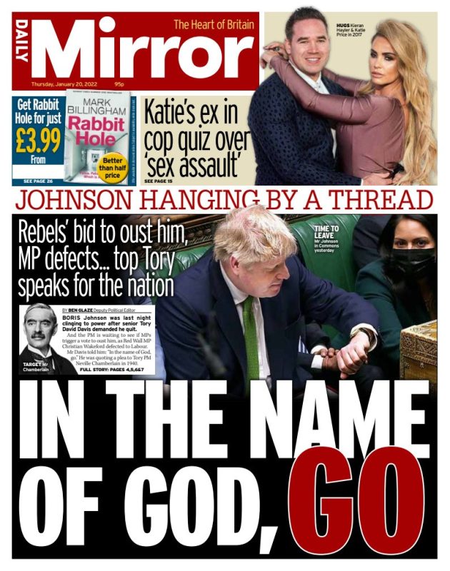 Daily Mirror - In the name of God, GO - PM hanging by a thread