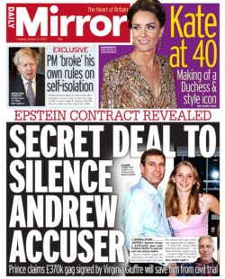 Daily Mirror – Secret deal to silence Andrew accuser