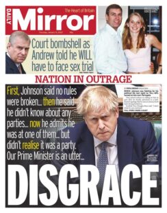 Daily Mirror – Nation in outrage: Boris Johnson DISGRACE