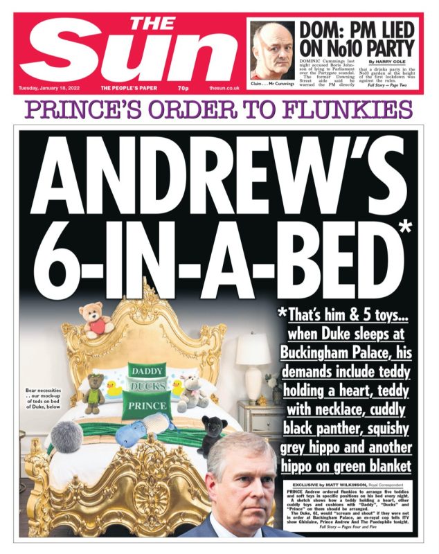The Sun - Prince Andrew’s 6-in-bed