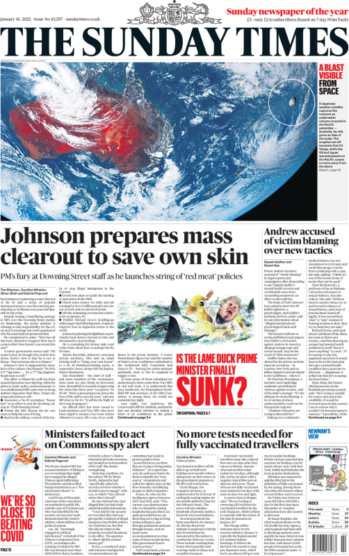 Sunday papers - PM plans 'mass clearout' & Volcano eruption 