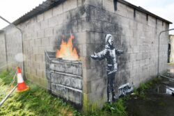 Banksy artwork Season’s Greetings removed from Port Talbot in Wales to permanent home in England 