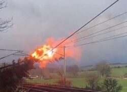 Tree set on fire as Storm Dudley knocks it onto powerline causing rail chaos