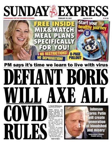 Sunday Papers - Defiant PM will axe all Covid rules