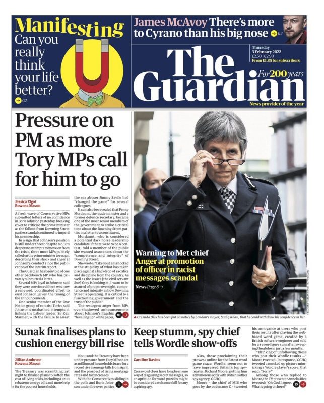 The Guardian - Pressure on PM as more Tory MPs call for him to go