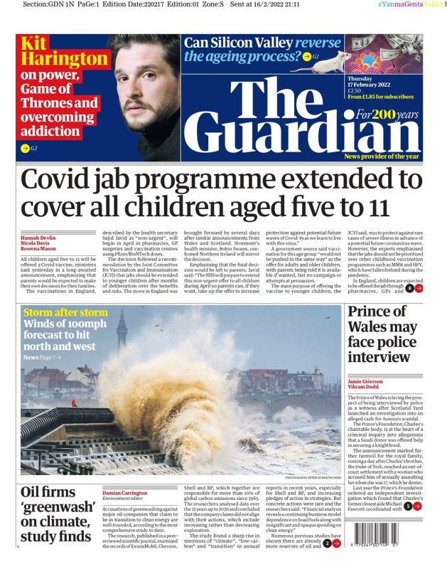 The Guardian - Covid jab programme extended to cover all children aged five to 11