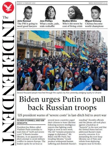 Sunday Papers - Joe Biden urges Putin to pull back troops 