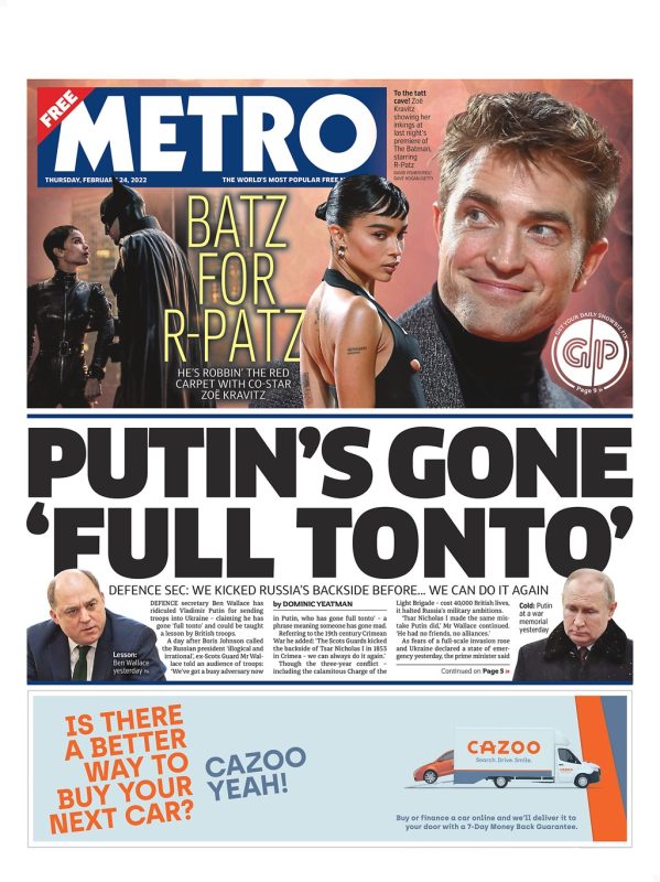 The Metro - Putin’s gone full Tonto