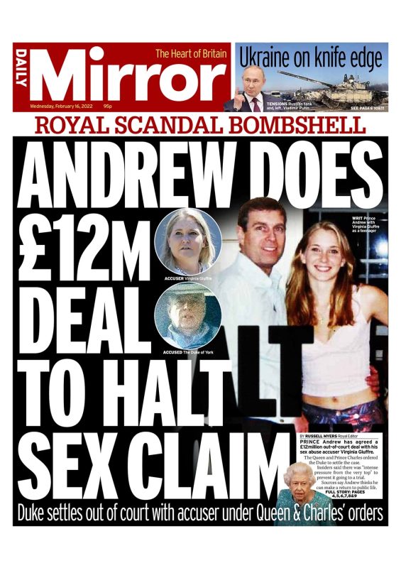 Daily Mirror - Andrew does £12m deal to halt sex claim