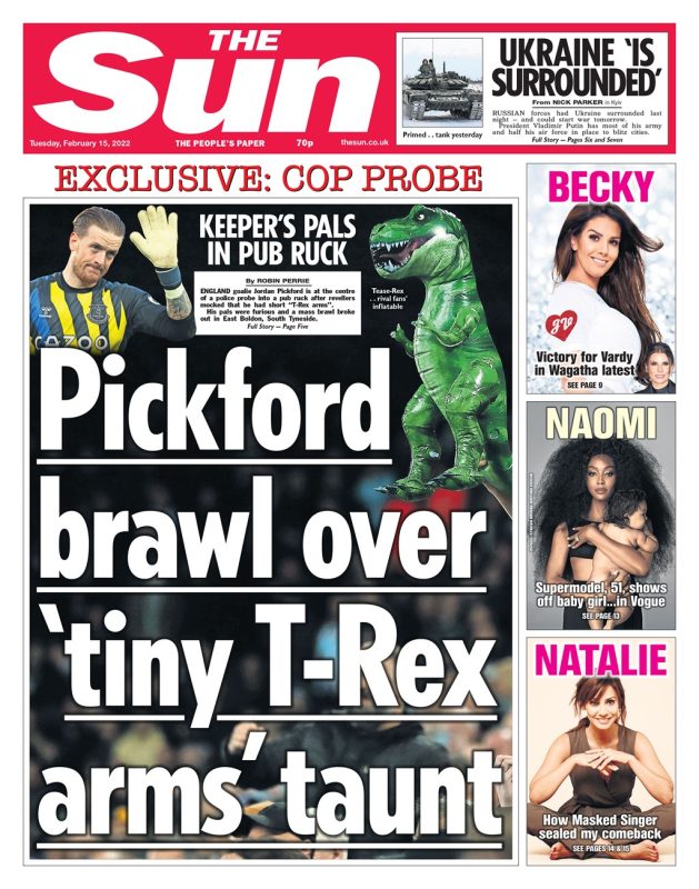 The Sun - Jordan Pickford brawl over ‘tiny T-Rex arms’ taunt