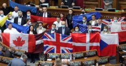 Ukraine’s parliament holds up flags of UK and allies as Russia tensions mount