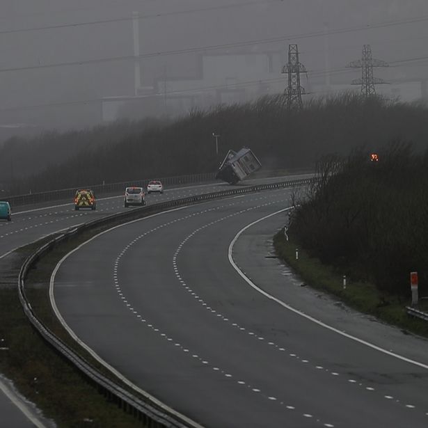 Storm Eunice 88mph winds blow over lorries on M4