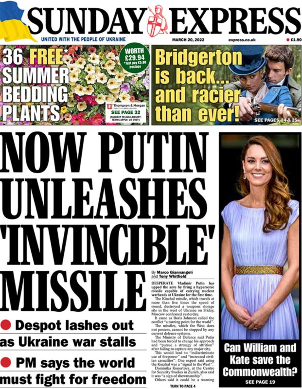 Sunday papers - PM backlash as he compares Ukraine and Brexit - Russia launch missile 