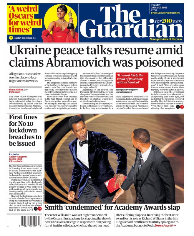 The Guardian - Ukraine peace talks resume amid claims Abramovich poisoned