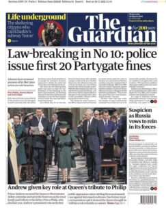 The Guardian – law-breaking in No 10: police issue first 20 partygate fines