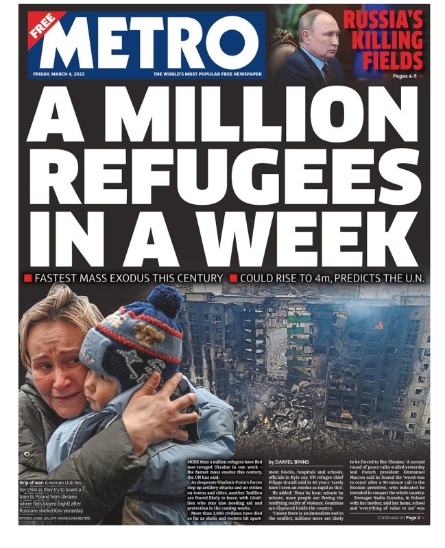 The Metro - A million refugees in a week
