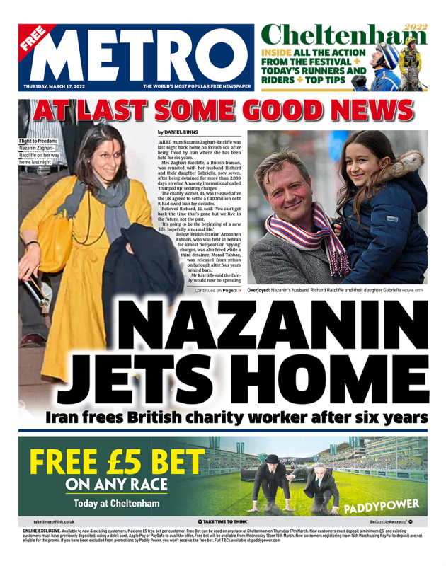 The Metro - Nazanin jets home