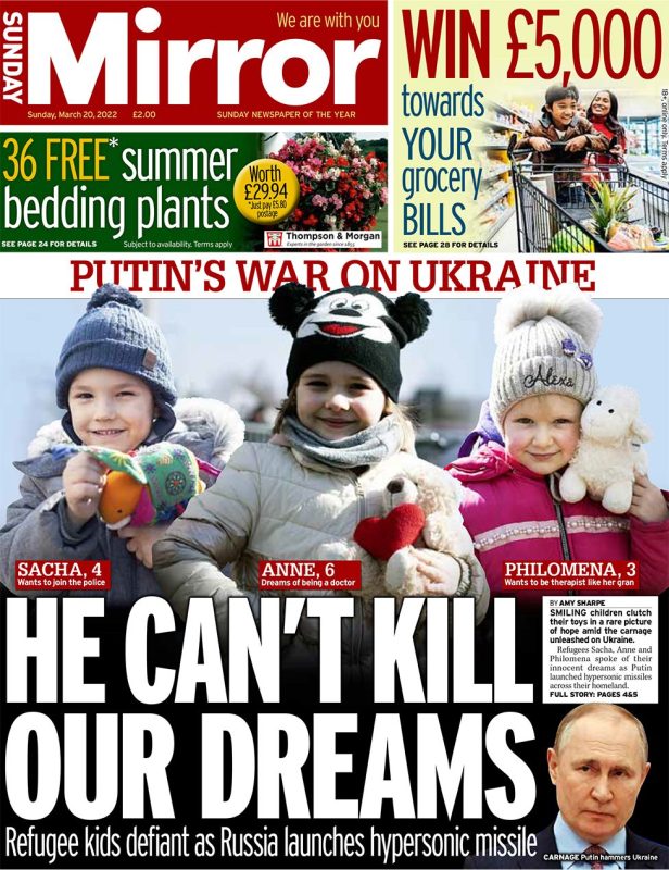 Sunday papers - PM backlash as he compares Ukraine and Brexit - Russia launch missile