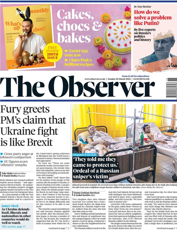 Sunday papers - PM backlash as he compares Ukraine and Brexit - Russia launch missile