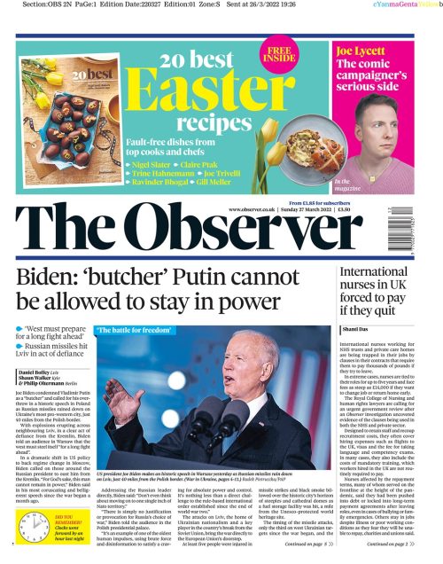 Sunday Papers - ‘Putin cannot stay in power’ 