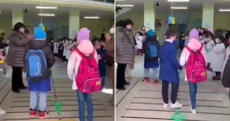 Italian pupils clap and cheer Ukrainian refugee children on first day at school